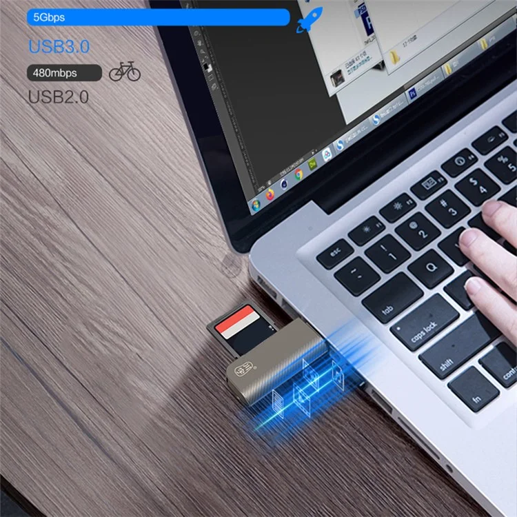 KAWAU C370 USB3.0 SD+TF Lettore di Schede 2 in 1 Lettore di Schede Metalliche Portatili Con Lettera a Unità Singola