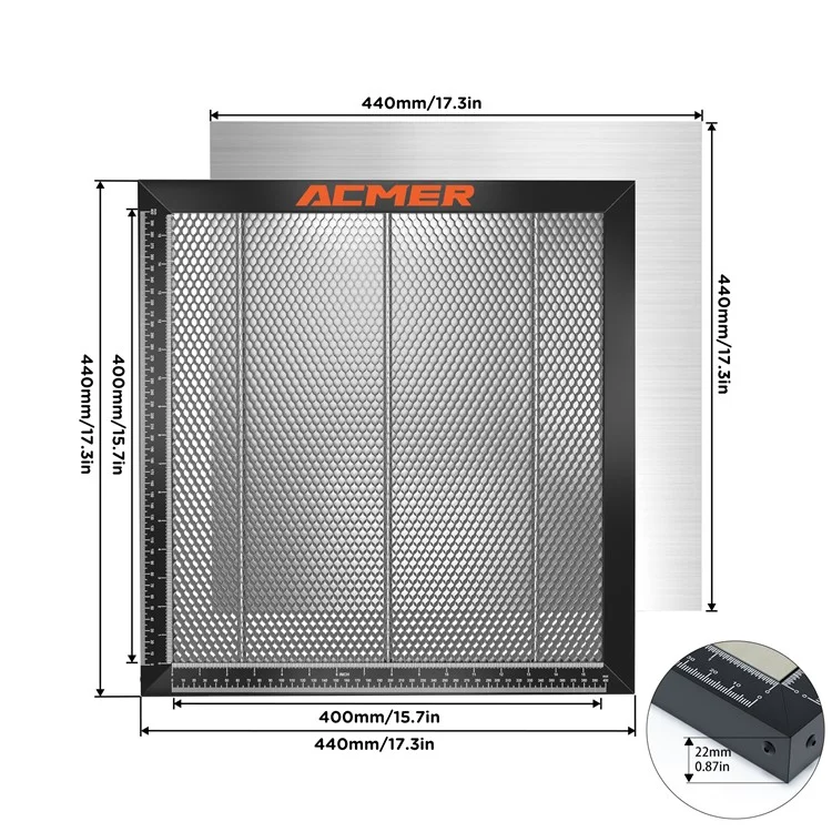 Table de travail laser ACMER E10 440x440mm en aluminium avec dissipation rapide de la chaleur et nid d'abeille