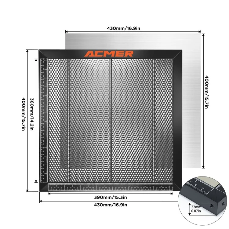 Panneau en aluminium ACMER E10 430x400mm Dissipation rapide de la chaleur Plaque alvéolée Plateau de travail laser