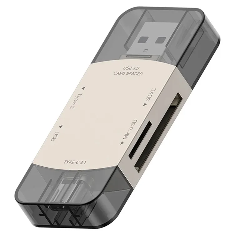 D204 Leitor de Cartão SD USB A+USB C para Cartão TF / SDXC / USB-A / Adaptador de Leitor de Cartão de Memória USB-C - Light Gold