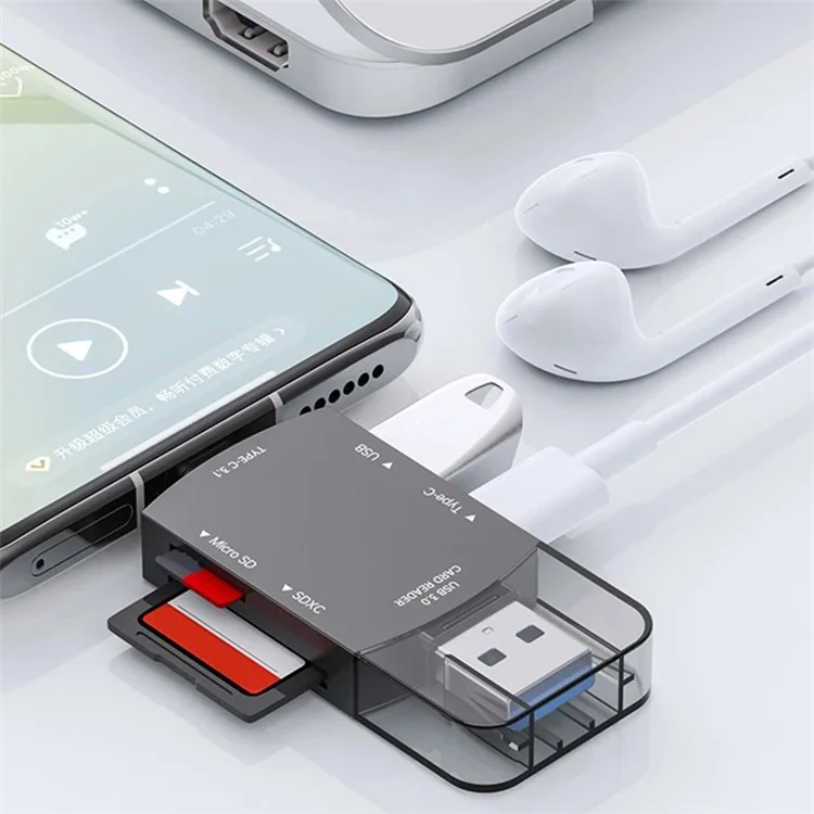 D204 Leitor de Cartão SD USB A+USB C para Cartão TF / SDXC / USB-A / Adaptador de Leitor de Cartão de Memória USB-C - Light Gold
