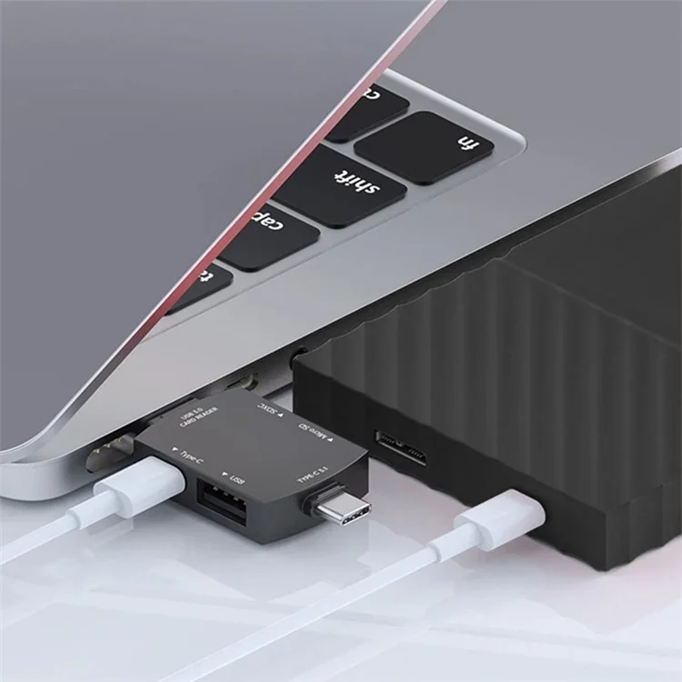 D204 Leitor de Cartão SD USB A+USB C para Cartão TF / SDXC / USB-A / Adaptador de Leitor de Cartão de Memória USB-C - Light Gold