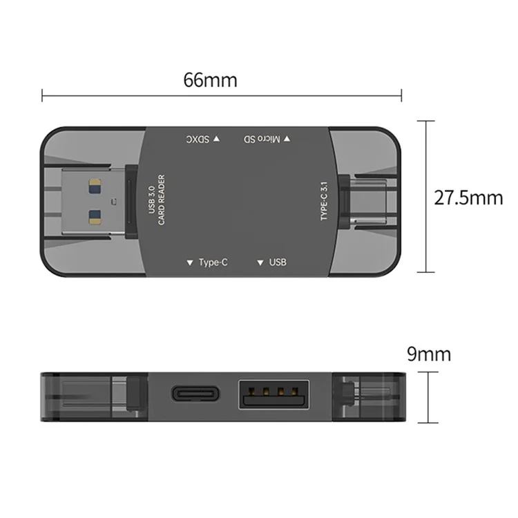 D204 Leitor de Cartão SD USB A+USB C para Cartão TF / SDXC / USB-A / Adaptador de Leitor de Cartão de Memória USB-C - Light Gold