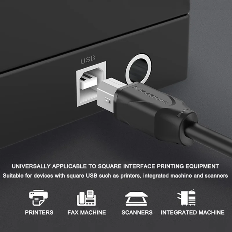 MINDPURE US002 5m USB2.0 Male to Square USB Type-B Male Printer Cable Computer Printing Connection Cord - Black