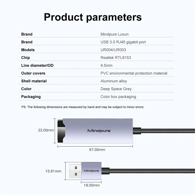 MINDPURE UR004 USB3.0 vers RJ45 Adaptateur Ethernet Gigabit Connecteur Réseau Haute Vitesse