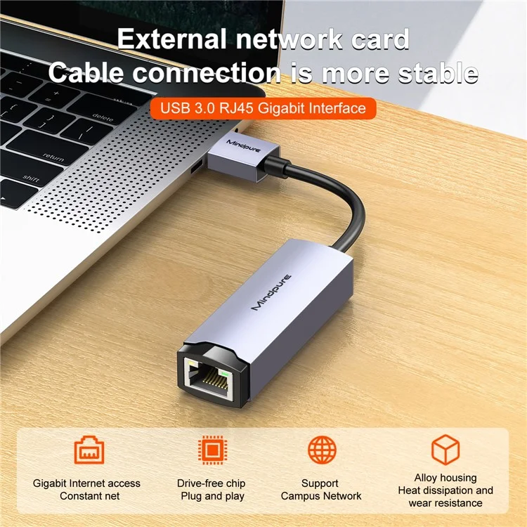 MINDPURE UR004 USB3.0 vers RJ45 Adaptateur Ethernet Gigabit Connecteur Réseau Haute Vitesse
