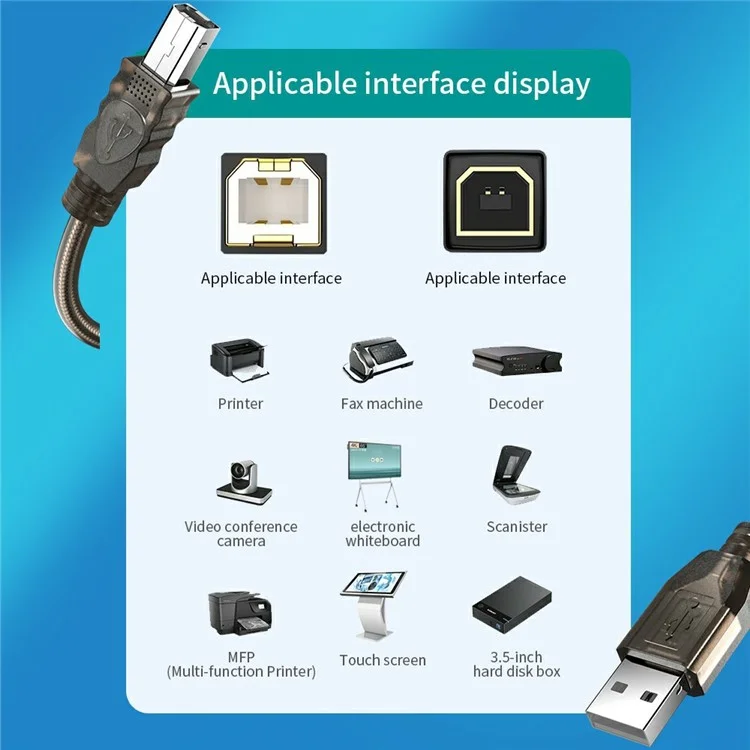 U210AB 10m USB2.0 Male to Square USB Type-B Male Printer Cable PVC Printing Connection Cord