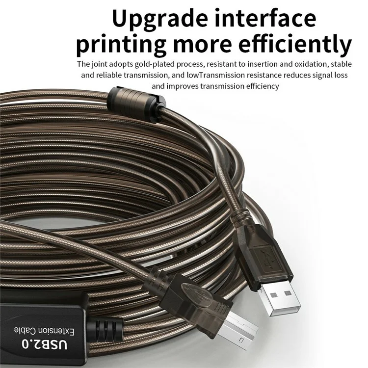 U210AB 10m USB2.0 Male to Square USB Type-B Male Printer Cable PVC Printing Connection Cord