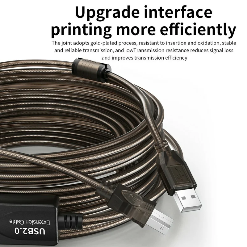 U210AB 15m USB2.0 Male to Square USB Type-B Male Printer Cable PVC Printing Connection Cord