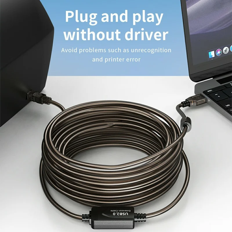 U210AB 15m USB2.0 Male to Square USB Type-B Male Printer Cable PVC Printing Connection Cord