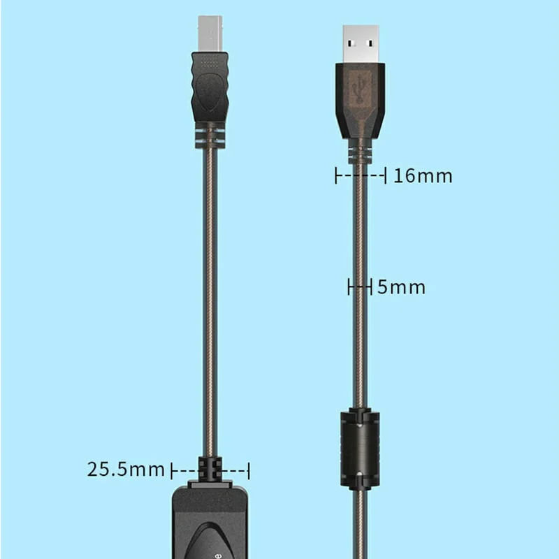 U210AB 15m USB2.0 Male to Square USB Type-B Male Printer Cable PVC Printing Connection Cord