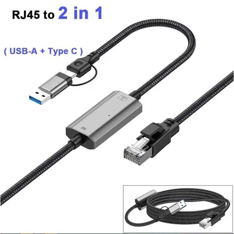 1,2 m USB-C + USB zu RJ45 Ethernet-LAN-Kabel, 2 in 1 Gigabit-Ethernet-Adapter-Kabel für iPhone 15 Series / MacBook Pro