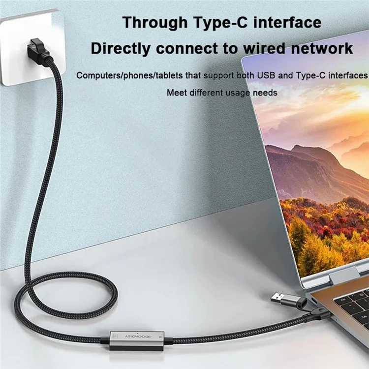 1,2 m USB-C + USB zu RJ45 Ethernet-LAN-Kabel, 2 in 1 Gigabit-Ethernet-Adapter-Kabel für iPhone 15 Series / MacBook Pro
