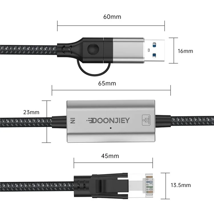 1,2 m USB-C + USB zu RJ45 Ethernet-LAN-Kabel, 2 in 1 Gigabit-Ethernet-Adapter-Kabel für iPhone 15 Series / MacBook Pro