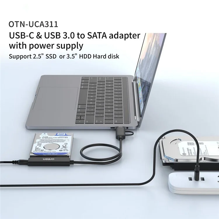 ONTEN UCA311 USB A + USB C to SATA Converter with Power Supply for 2.5 Inch HDD / SSD