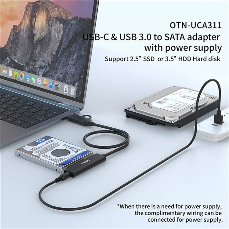 ONTEN UCA311 USB A + USB C to SATA Converter with Power Supply for 2.5 Inch HDD / SSD