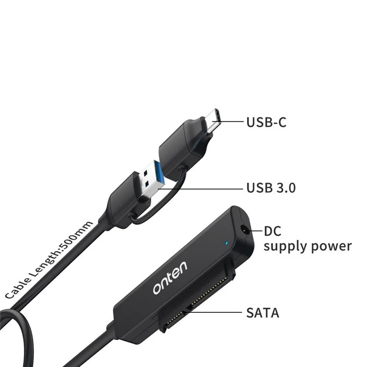 ONTEN UCA311 USB A + USB C to SATA Converter with Power Supply for 2.5 Inch HDD / SSD