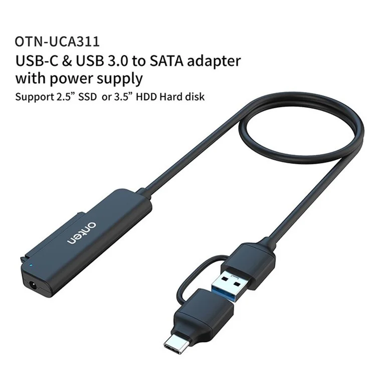 ONTEN UCA311 USB A + USB C to SATA Converter with Power Supply for 2.5 Inch HDD / SSD