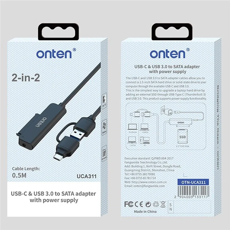 ONTEN UCA311 USB A + USB C to SATA Converter with Power Supply for 2.5 Inch HDD / SSD