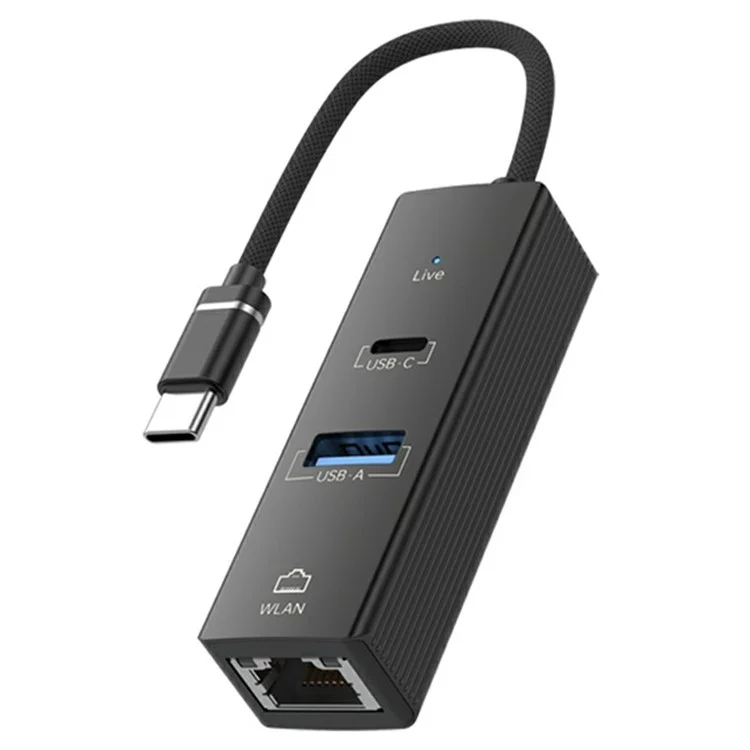 Type-C to USB-A USB-C RJ45 Network Adapter 100Mbps Ethernet Connector - Black