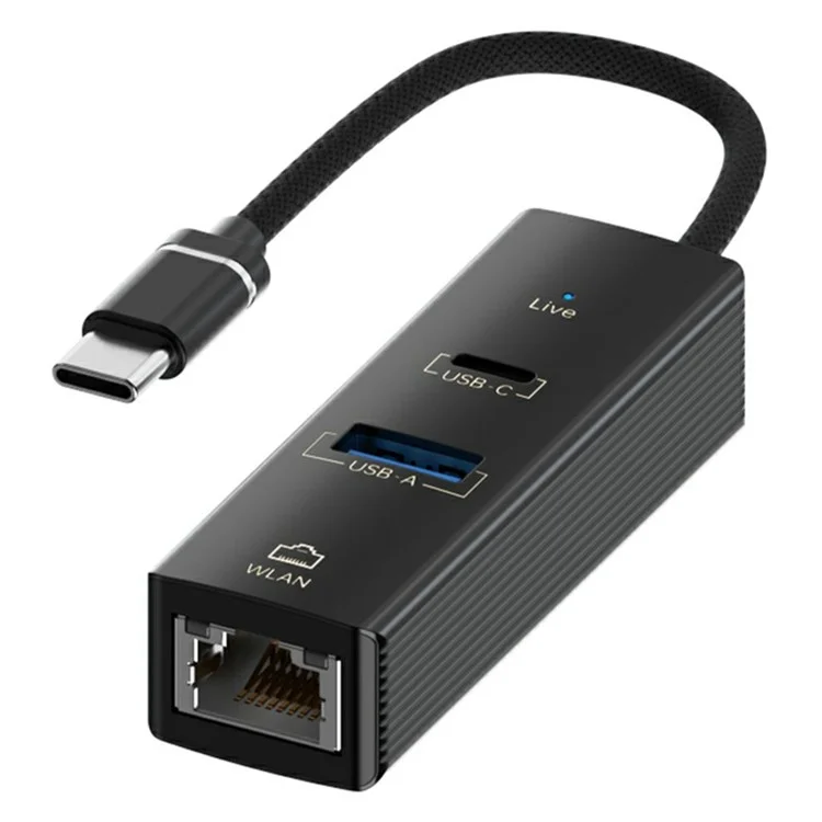 Type-C to USB-A USB-C RJ45 Network Adapter 100Mbps Ethernet Connector - Black