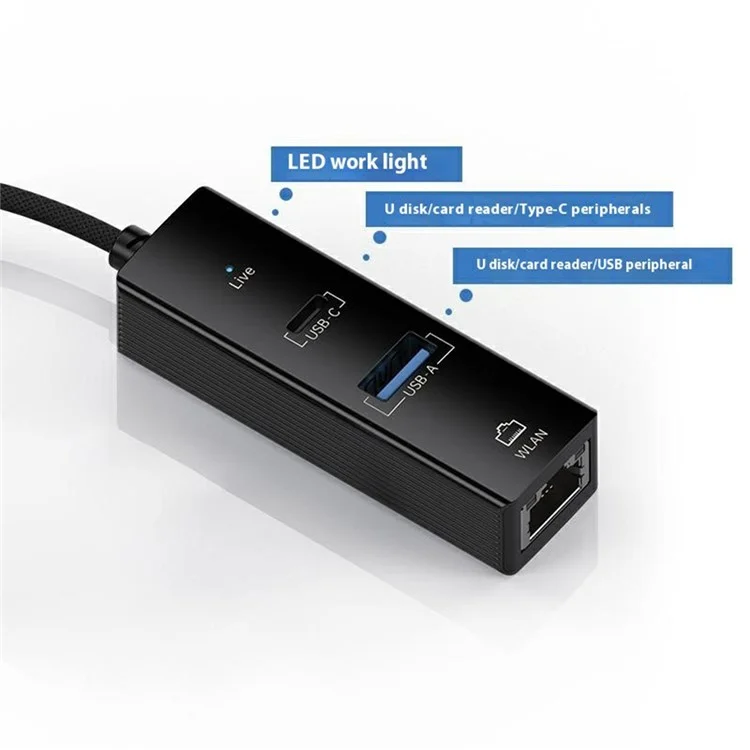 Type-C to USB-A USB-C RJ45 Network Adapter 100Mbps Ethernet Connector - Black