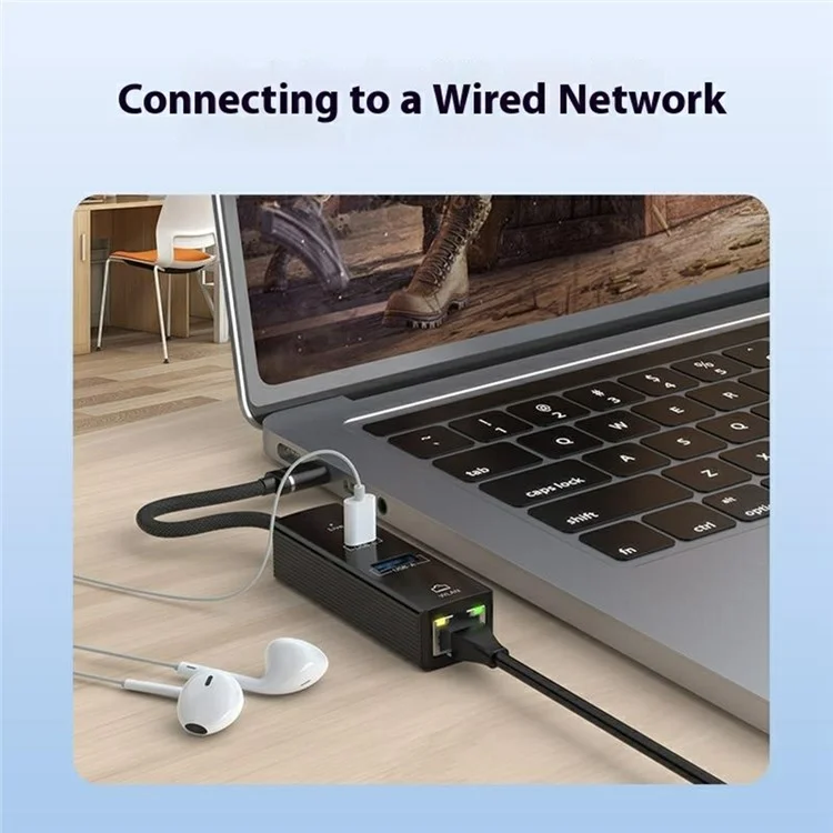 Type-C to USB-A USB-C RJ45 Network Adapter 100Mbps Ethernet Connector - Black