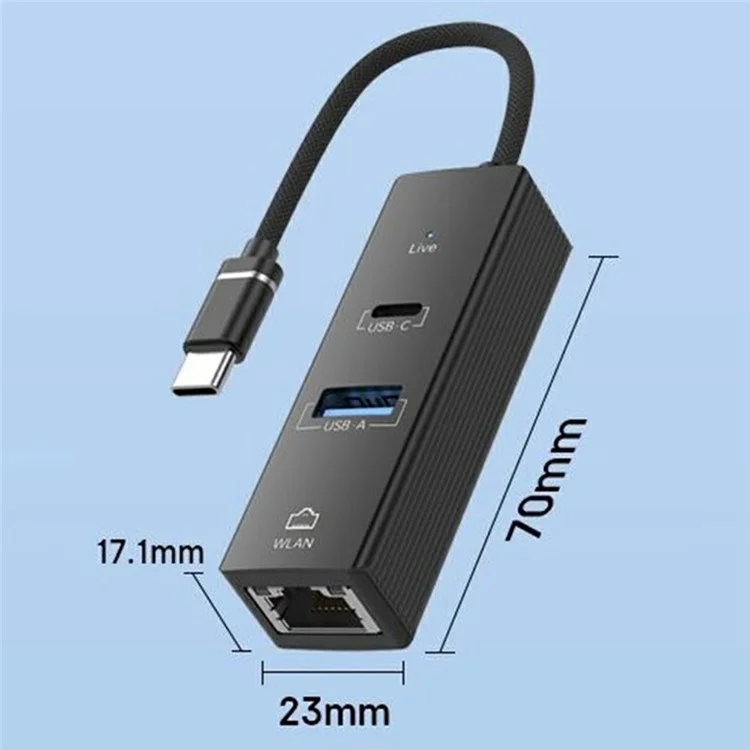 Type-C to USB-A USB-C RJ45 Network Adapter 100Mbps Ethernet Connector - Black