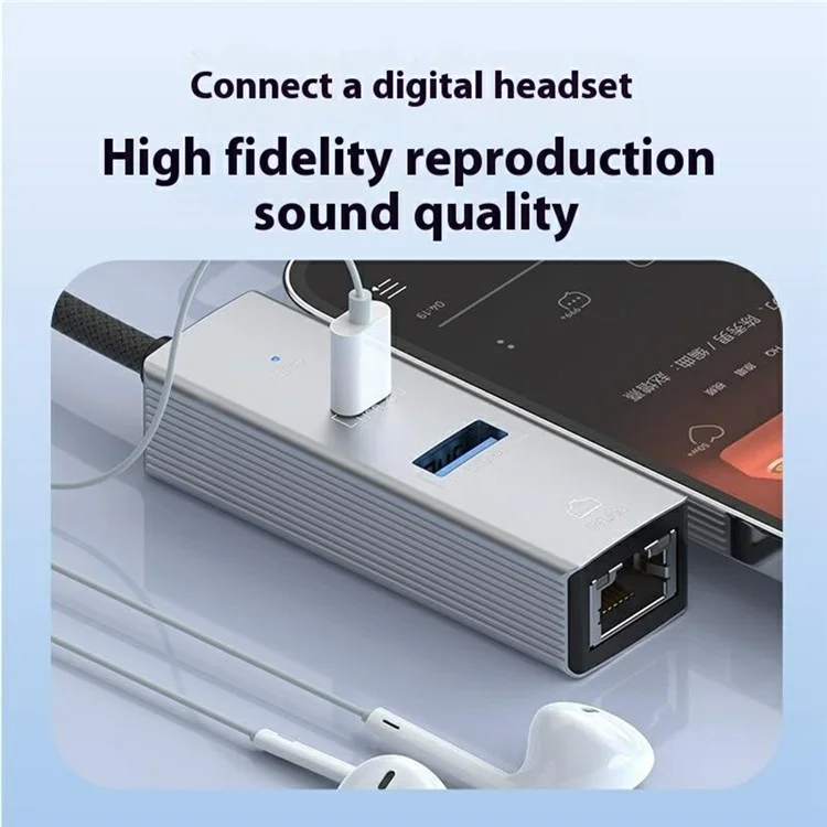 8Pin / Type-C to USB-A USB-C RJ45 Network Adapter Aluminum Alloy 100Mbps Ethernet Connector - Silver