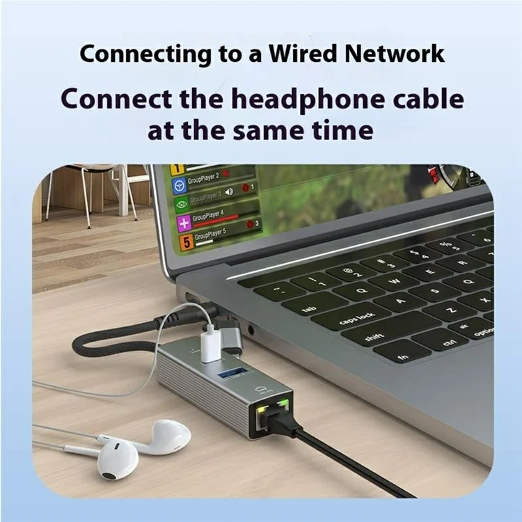 8Pin / Type-C to USB-A USB-C RJ45 Network Adapter Aluminum Alloy 100Mbps Ethernet Connector - Silver