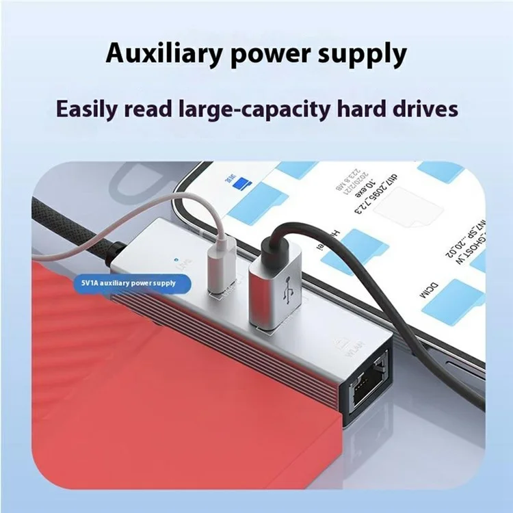 8Pin / Type-C to USB-A USB-C RJ45 Network Adapter Aluminum Alloy 100Mbps Ethernet Connector - Silver