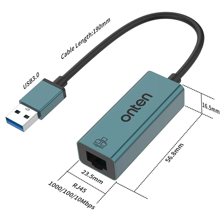ONTEN 5225 USB 3.0 to RJ45 1000M Network Converter Aluminum Alloy Gigabit Ethernet Adapter
