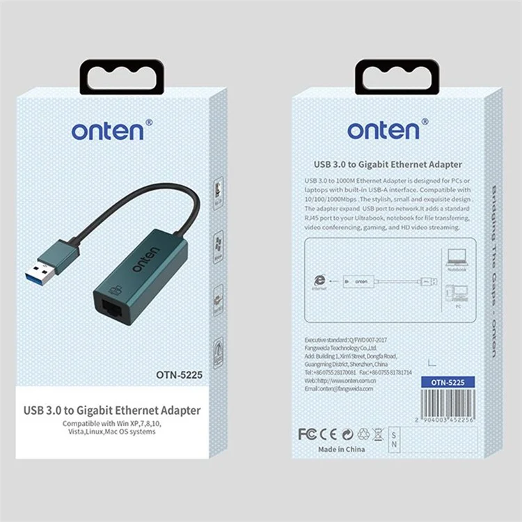 ONTEN 5225 USB 3.0 to RJ45 1000M Network Converter Aluminum Alloy Gigabit Ethernet Adapter