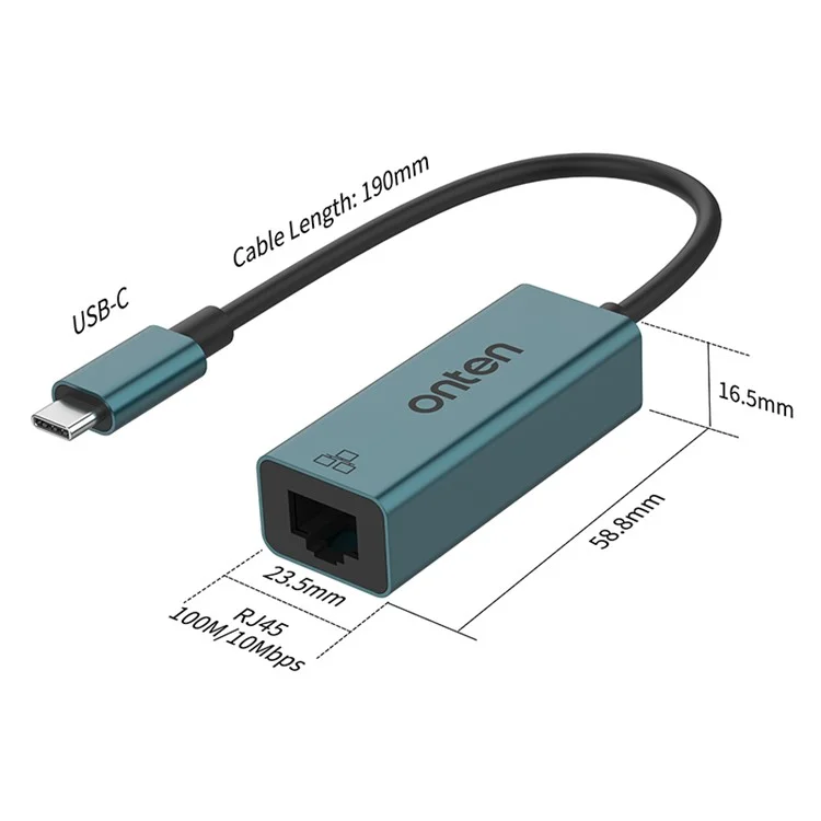 ONTEN 9598D Adattatore di Rete da Type-C a RJ45 Convertitore Ethernet 100M / 10Mbps
