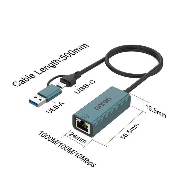 ONTEN UE106+ Adaptador de Red USB / Tipo-C Conector Ethernet Gigabit de 1000M