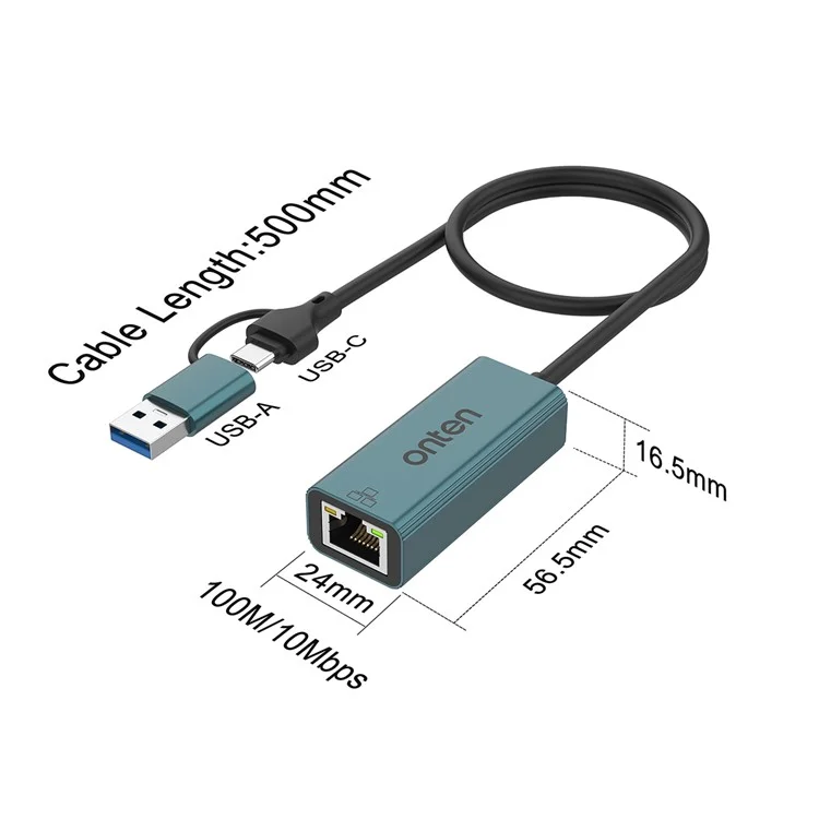 ONTEN UE106 USB 2.0 / Type-C to RJ45 Network Adapter 100M / 10M Ethernet Converter