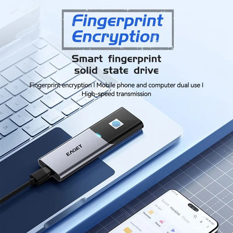 EAGET ET-FM6 1TB 1TB Bärbar SSD Typ C 3.2 Hög hastighet överföring Fingeravtryckskryptering Extern hårddisk