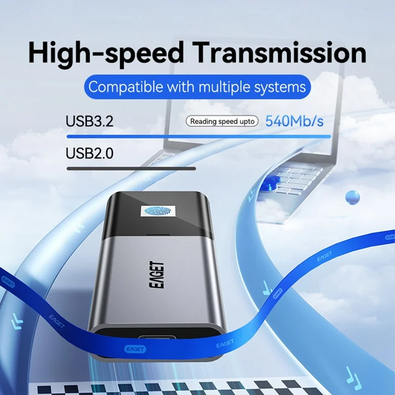 EAGET ET-FM6 1TB 1TB Bärbar SSD Typ C 3.2 Hög hastighet överföring Fingeravtryckskryptering Extern hårddisk