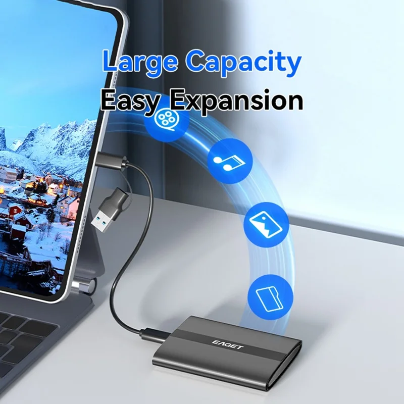 EAGET ET-M8 1TB Portable SSD 500MB / S High Speed Aluminum Alloy Type C External Solid State Drive
