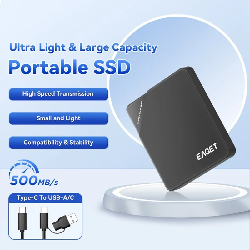 EAGET ET-M9 1TB Portable SSD 5Gbps Type C External Solid State Drive for Windows  /  Mac  /  Linux