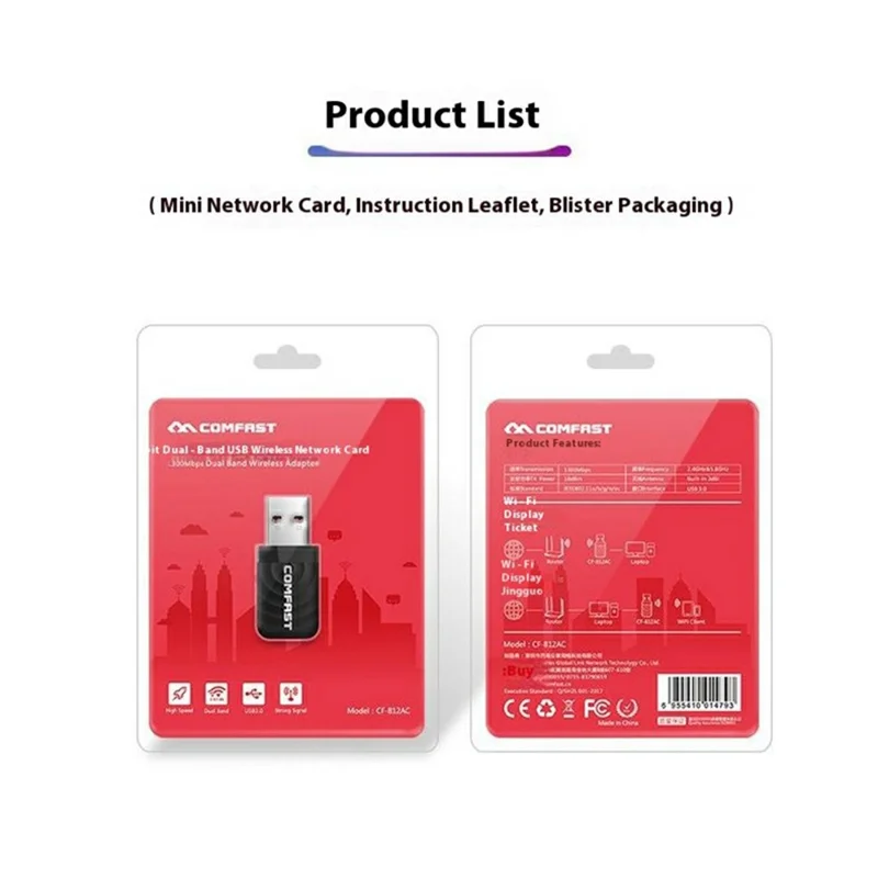 COMFAST CF-812AC For Desktop Laptop Dual Band Gigabit WiFi Adapter 1300Mbps USB 3.0 Wireless Network Card