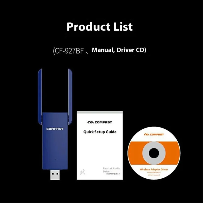 COMFAST CF-927BF Dual Band 5G Bluetooth-Compatible Network Adapter 2 in 1 1300Mbps External USB Wireless Adapter with Antennas