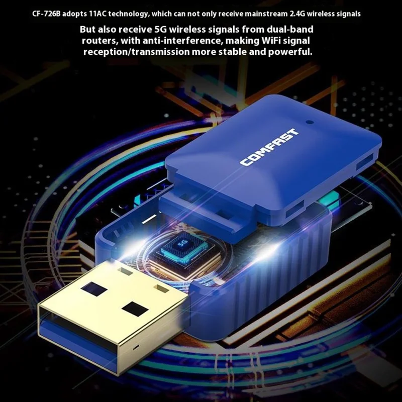 COMFAST CF-726B WiFi BT Adapter Dual Band 2.4G / 5.8G 350Mbps for Desktop / Laptop Plug and Play Wireless Network Card
