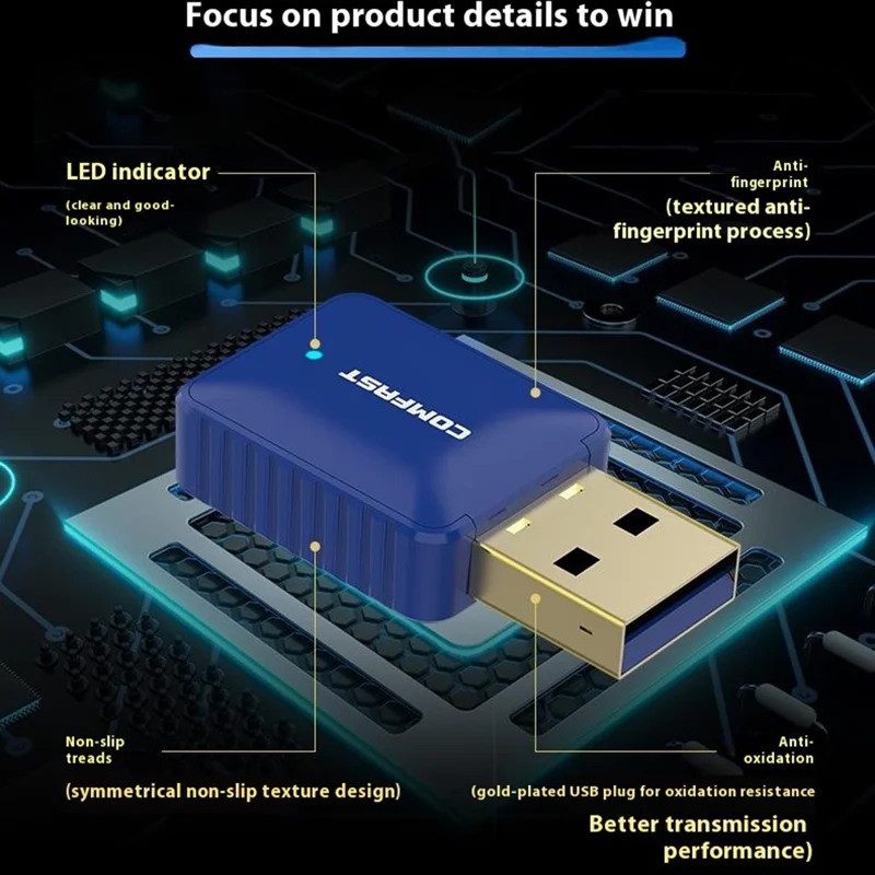 COMFAST CF-726B WiFi BT Adapter Dual Band 2.4G / 5.8G 350Mbps for Desktop / Laptop Plug and Play Wireless Network Card