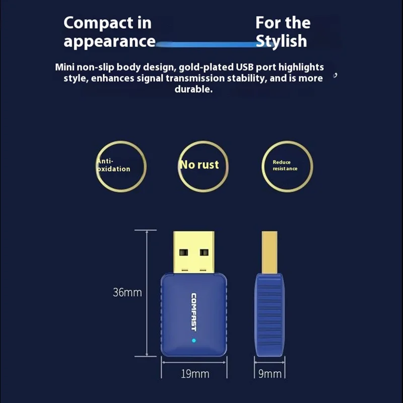 COMFAST CF-726B WiFi BT Adapter Dual Band 2.4G / 5.8G 350Mbps for Desktop / Laptop Plug and Play Wireless Network Card