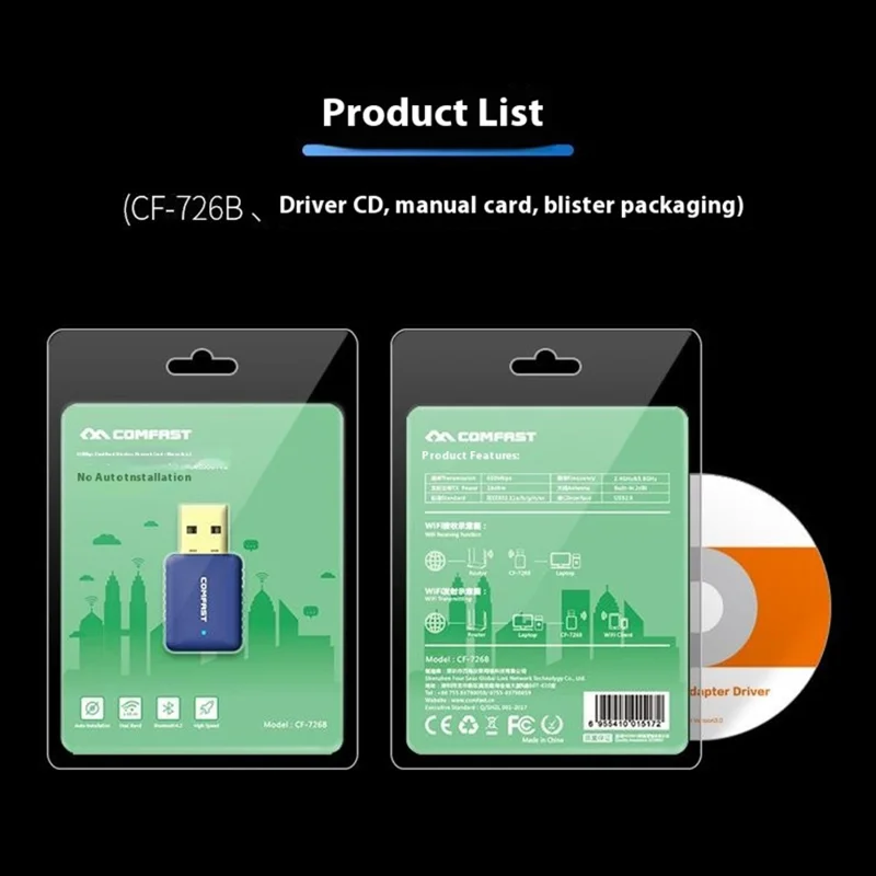 COMFAST CF-726B WiFi BT Adapter Dual Band 2.4G / 5.8G 350Mbps for Desktop / Laptop Plug and Play Wireless Network Card