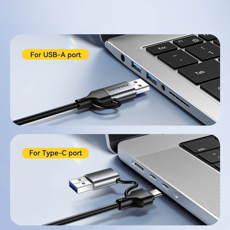 ESSAGER Convertitore 2 in 1 USB-A / Type-C a RJ45 Plug and Play Adattatore Ethernet Gigabit per PC Laptop