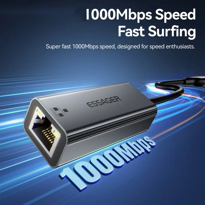 ESSAGER Convertitore 2 in 1 USB-A / Type-C a RJ45 Plug and Play Adattatore Ethernet Gigabit per PC Laptop