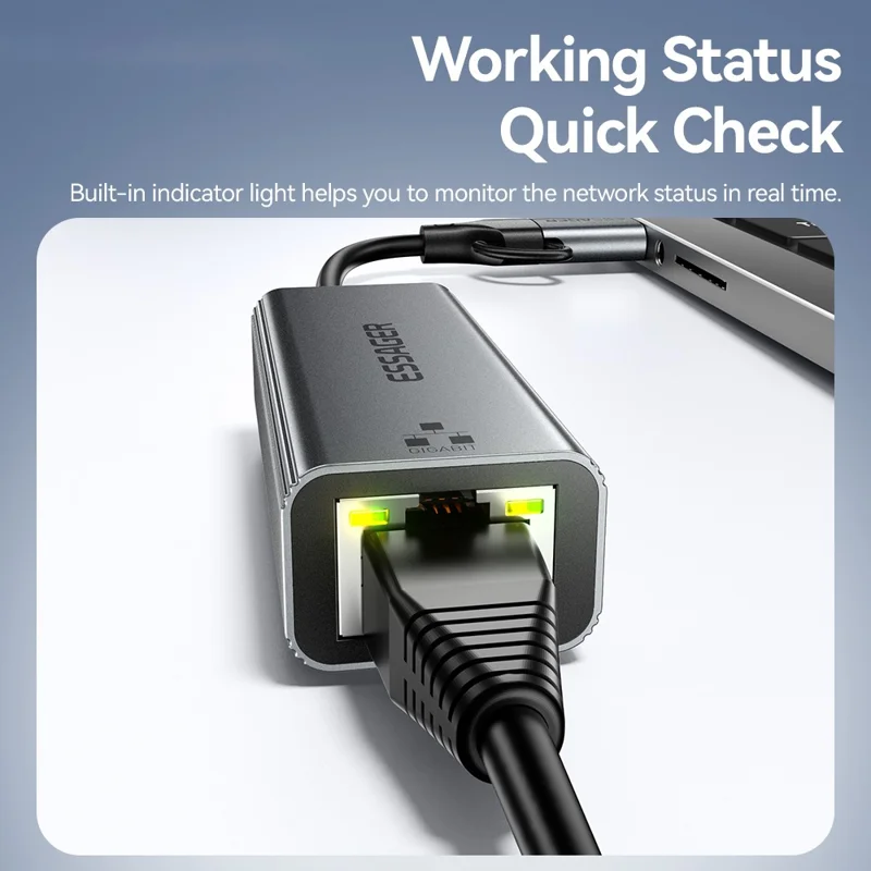 ESSAGER Convertitore 2 in 1 USB-A / Type-C a RJ45 Plug and Play Adattatore Ethernet Gigabit per PC Laptop