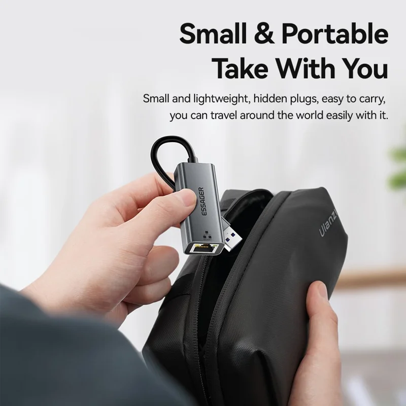 ESSAGER Convertitore 2 in 1 USB-A / Type-C a RJ45 Plug and Play Adattatore Ethernet Gigabit per PC Laptop